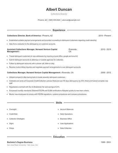 Collections Director Resume