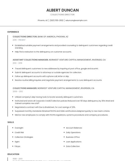Collections Director Resume