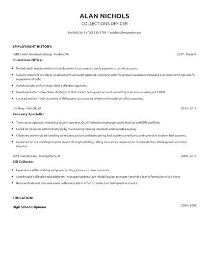 Collections Officer Resume