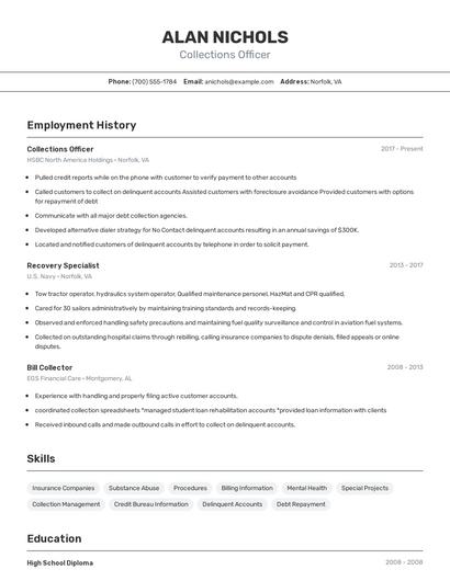Collections Officer Resume