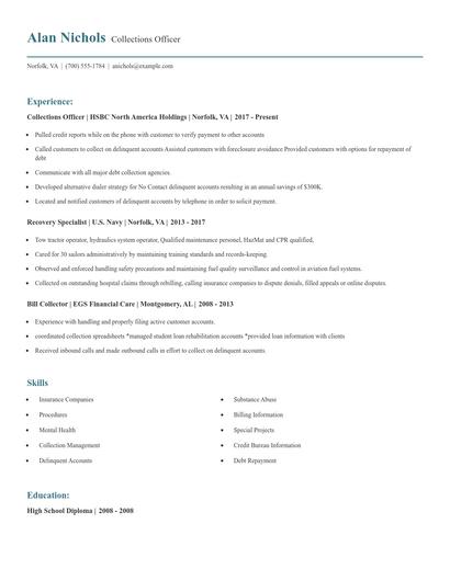 Collections Officer Resume