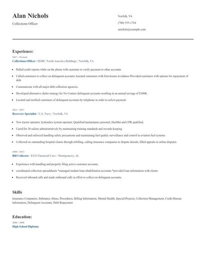 Collections Officer Resume