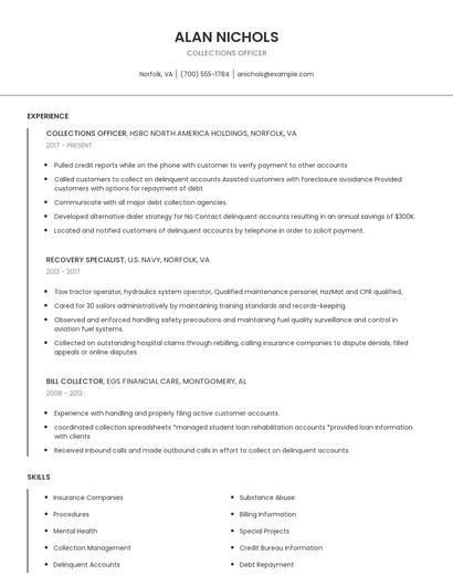 Collections Officer Resume