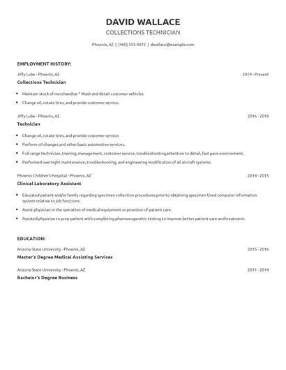Collections Technician Resume