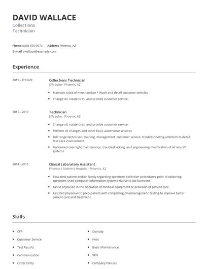 Collections Technician Resume