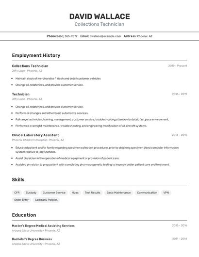 Collections Technician Resume