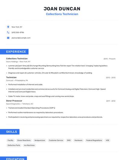 Collections Technician Resume