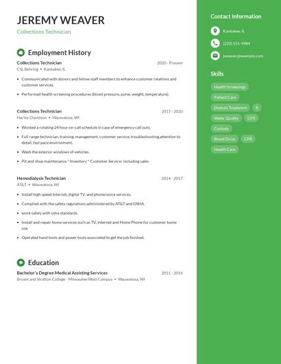 Collections Technician Resume