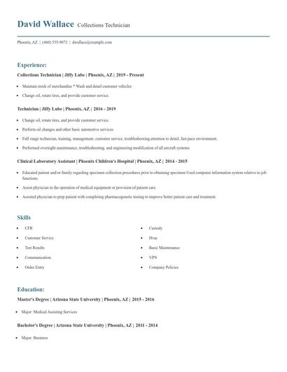 Collections Technician Resume