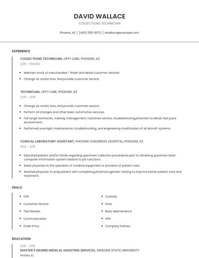 Collections Technician Resume