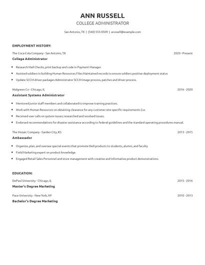 College Administrator Resume