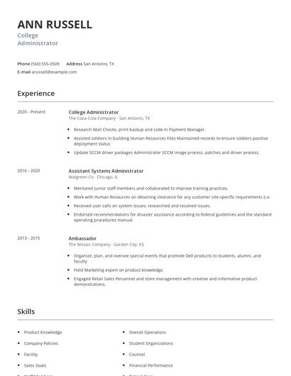 College Administrator Resume