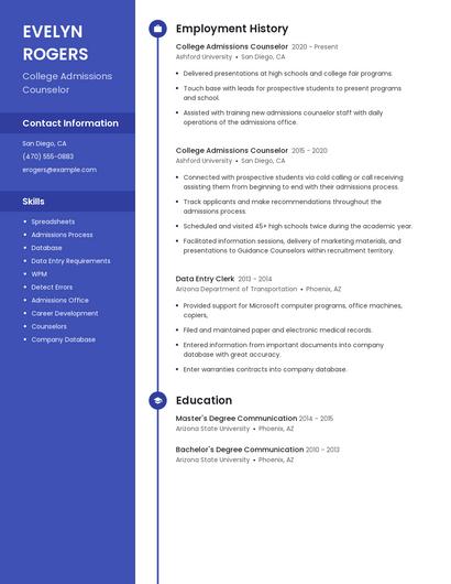College Admissions Counselor Resume