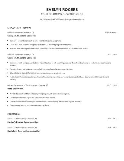 College Admissions Counselor Resume