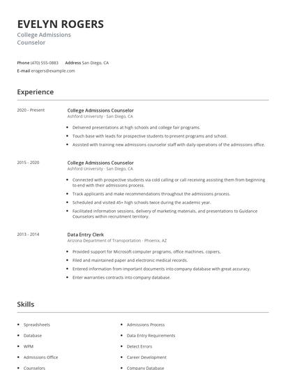 College Admissions Counselor Resume