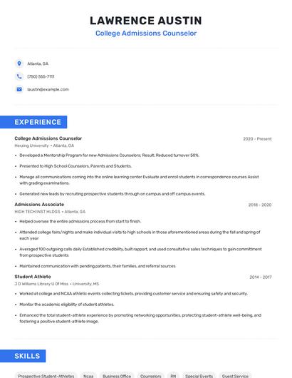 College Admissions Counselor Resume