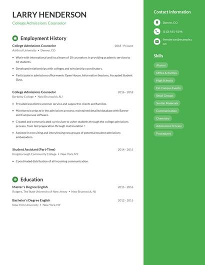 College Admissions Counselor Resume