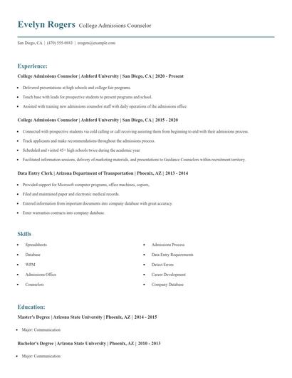 College Admissions Counselor Resume