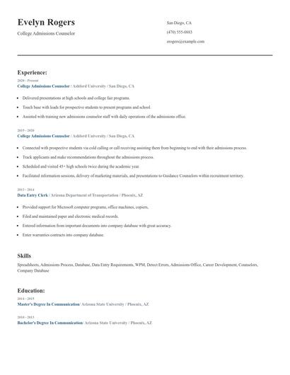 College Admissions Counselor Resume