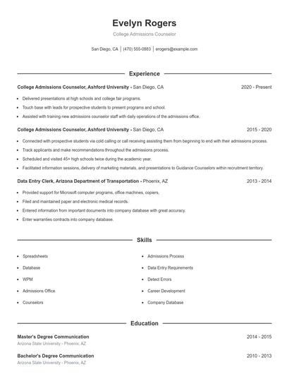 College Admissions Counselor Resume