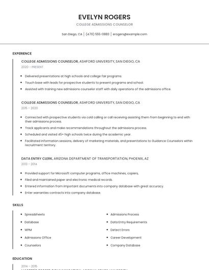 College Admissions Counselor Resume