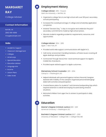 College Adviser Resume