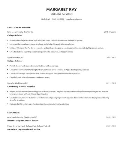 College Adviser Resume