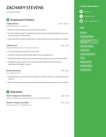 College Adviser Resume