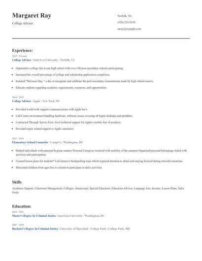 College Adviser Resume