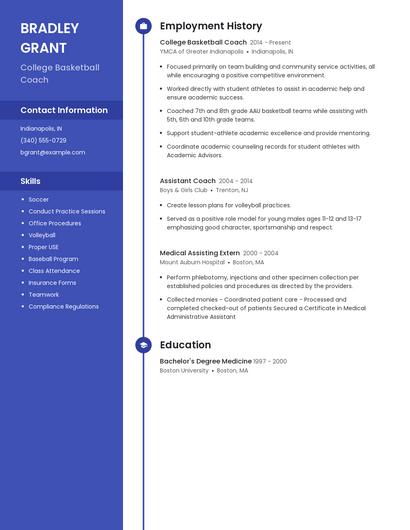 College Basketball Coach Resume
