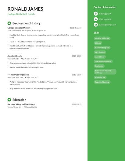 College Basketball Coach Resume
