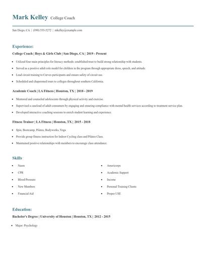 College Coach Resume