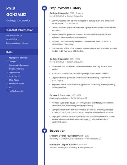 College Counselor Resume
