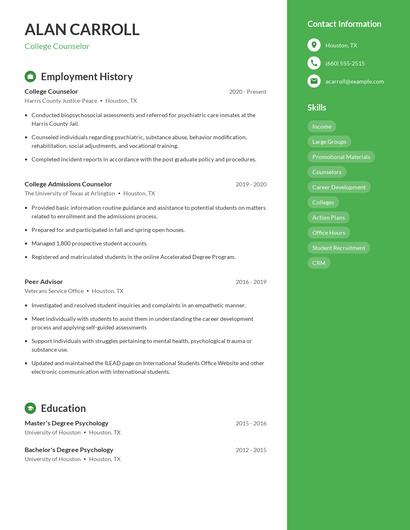 College Counselor Resume