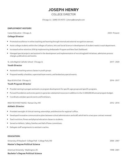 College Director Resume