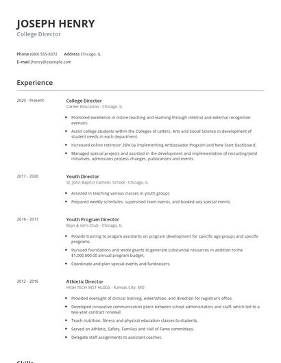 College Director Resume