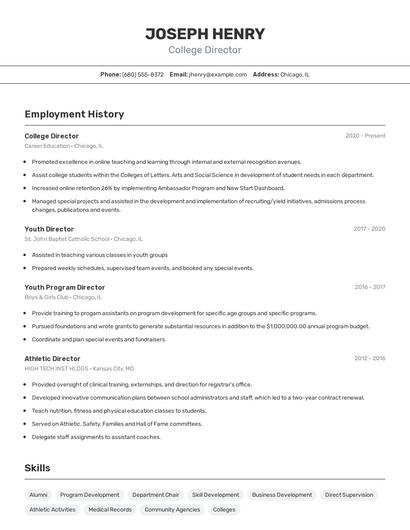 College Director Resume