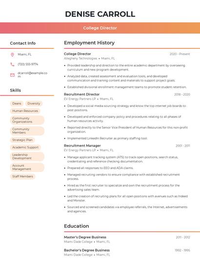 College Director Resume