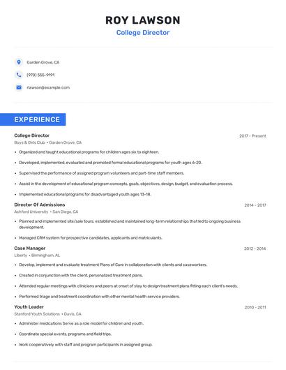 College Director Resume