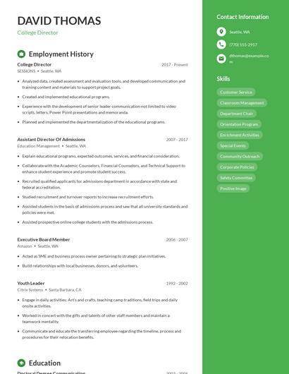 College Director Resume