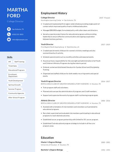 College Director Resume