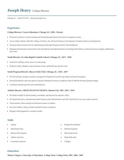 College Director Resume