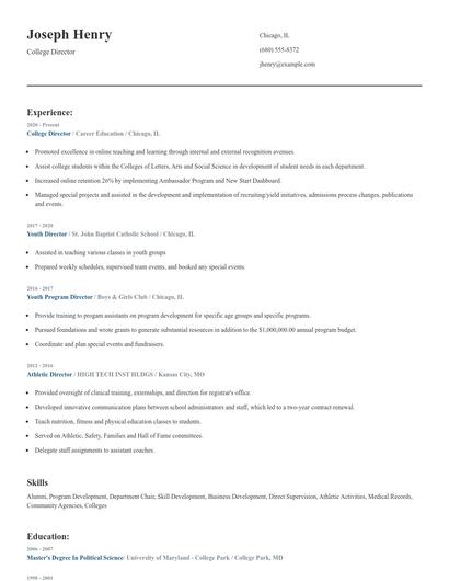 College Director Resume