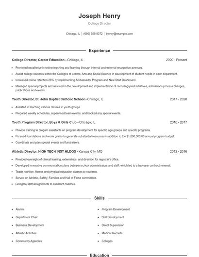 College Director Resume
