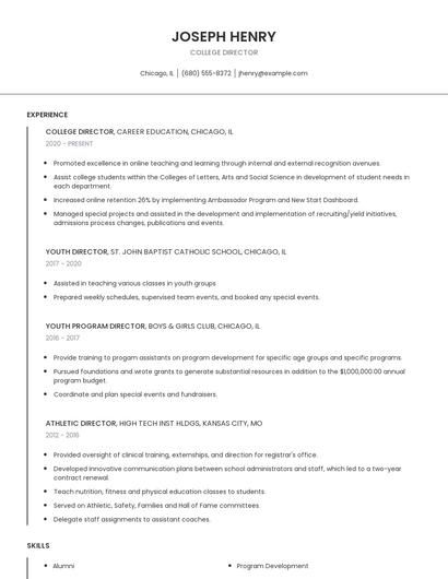 College Director Resume