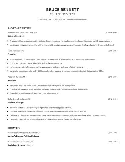 College President Resume