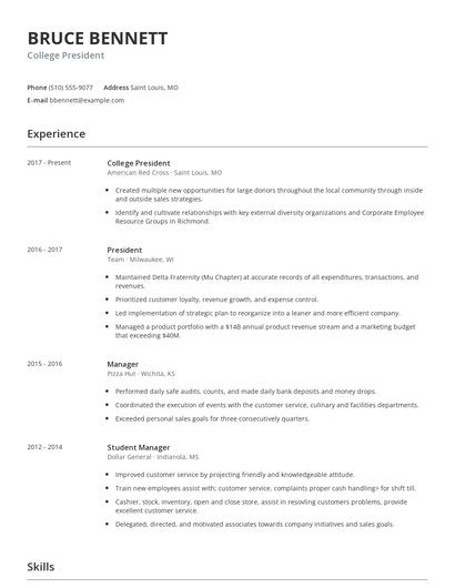 College President Resume