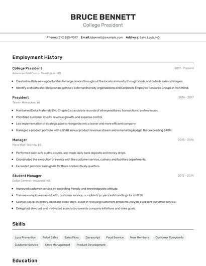 College President Resume