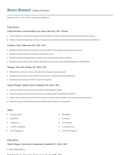 College President Resume