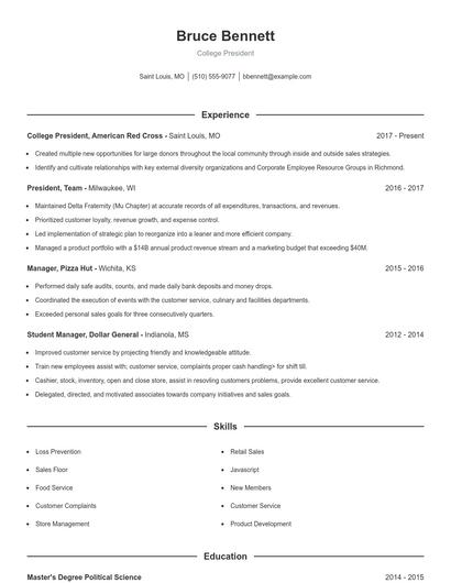 College President Resume